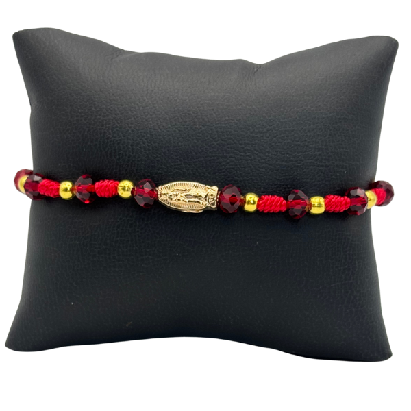 Red Thread Bracelet with Gold Bead & Our Lady of Guadalupe Medal