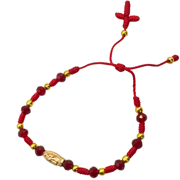 Red Thread Bracelet with Gold Bead & Our Lady of Guadalupe Medal