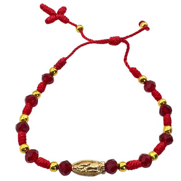 Red Thread Bracelet with Gold Bead & Our Lady of Guadalupe Medal