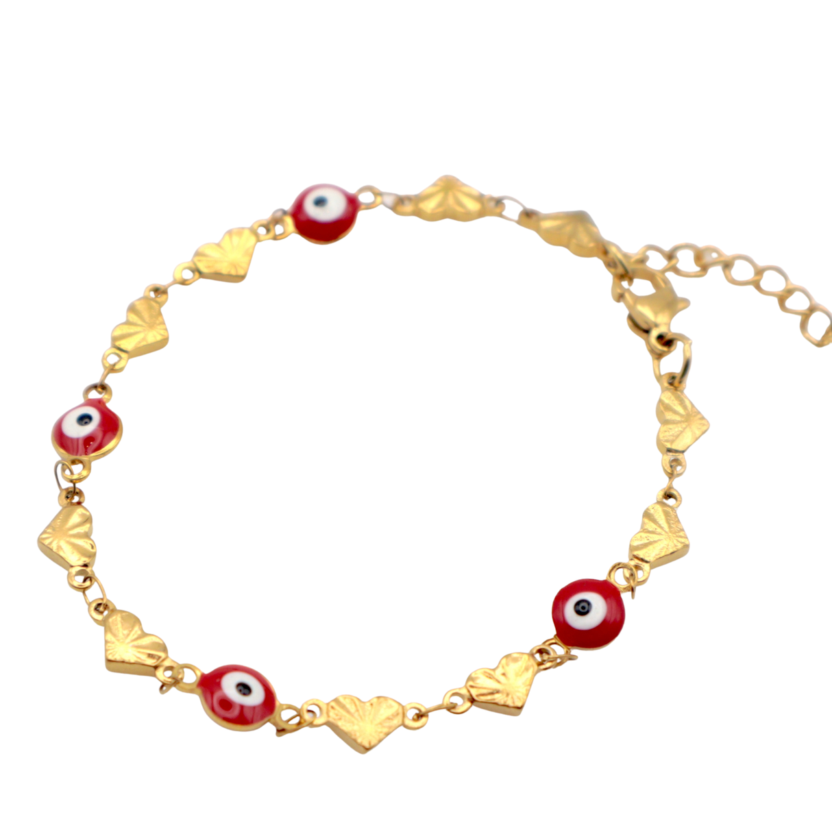 Red Evil Eye Charm Bracelet with Hearts