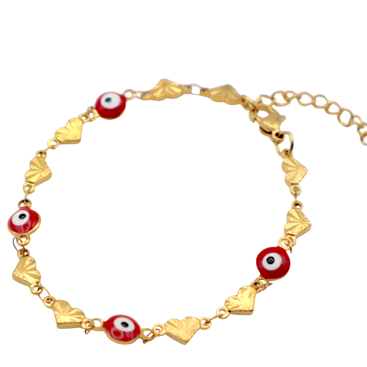 Red Evil Eye Charm Bracelet with Hearts