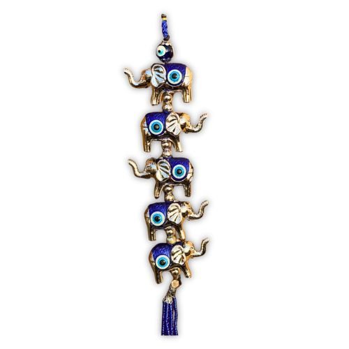 5 Lucky Elephants with Turkish Blue Evil Eye for luck, power, and spiritual protection - Shop Cosmic Healing