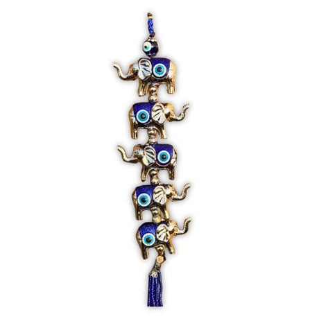 5 Lucky Elephants with Turkish Blue Evil Eye for luck, power, and spiritual protection - Shop Cosmic Healing
