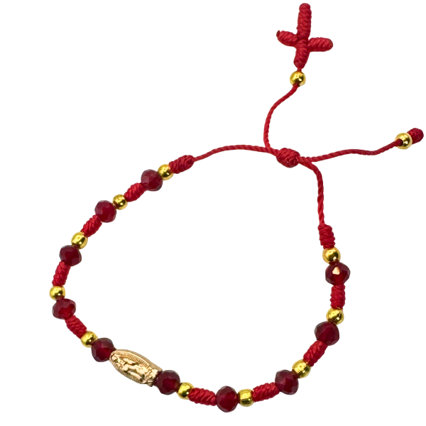 Red Thread Bracelet with Gold Bead & Our Lady of Guadalupe Medal