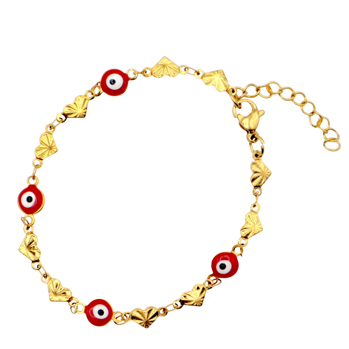 Red Evil Eye Charm Bracelet with Hearts