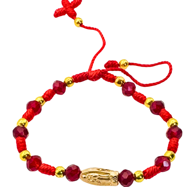 Red Thread Bracelet with Gold Bead & Our Lady of Guadalupe Medal