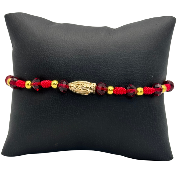 Red Thread Bracelet with Gold Bead & Our Lady of Guadalupe Medal