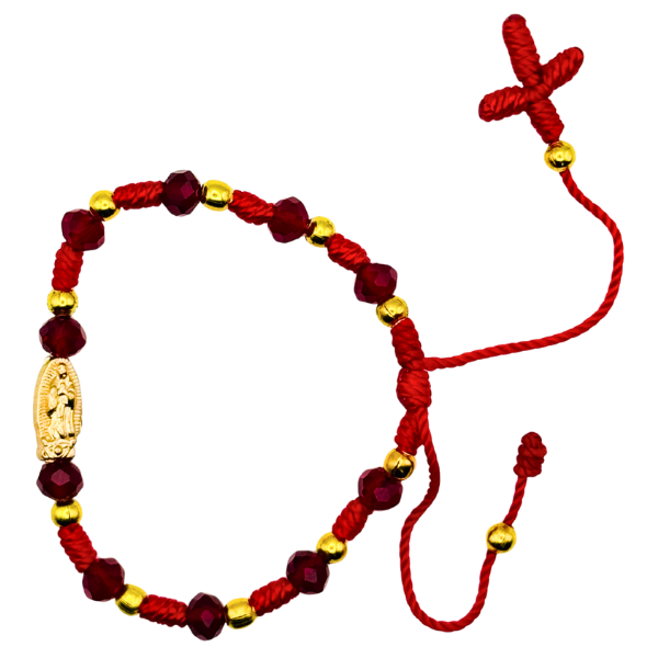 Red Thread Bracelet with Gold Bead & Our Lady of Guadalupe Medal