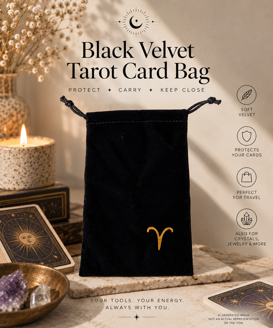 Black Velvet Tarot Card Bag | Constellation Tarot Deck Pouch, Oracle Card Storage, Crystal & Jewelry Drawstring Bag