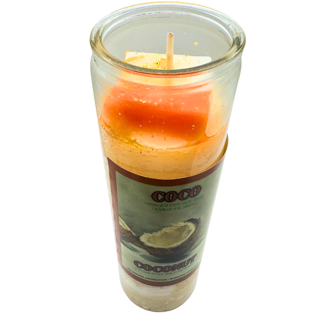 Coconut Cocktail Candle (Veladora de Coco Preparada) for happiness, protection, purification, prosperity, protection, love, & health