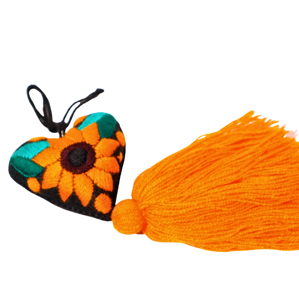 Embroidered Sunflower Tassel Charm 4"