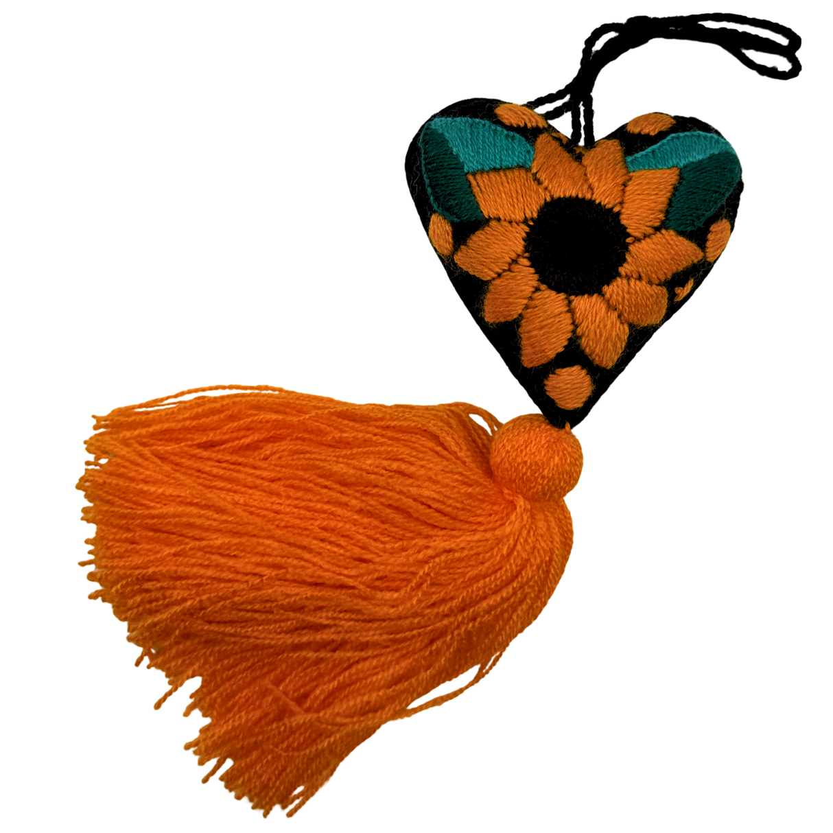 Embroidered Sunflower Tassel Charm 4"