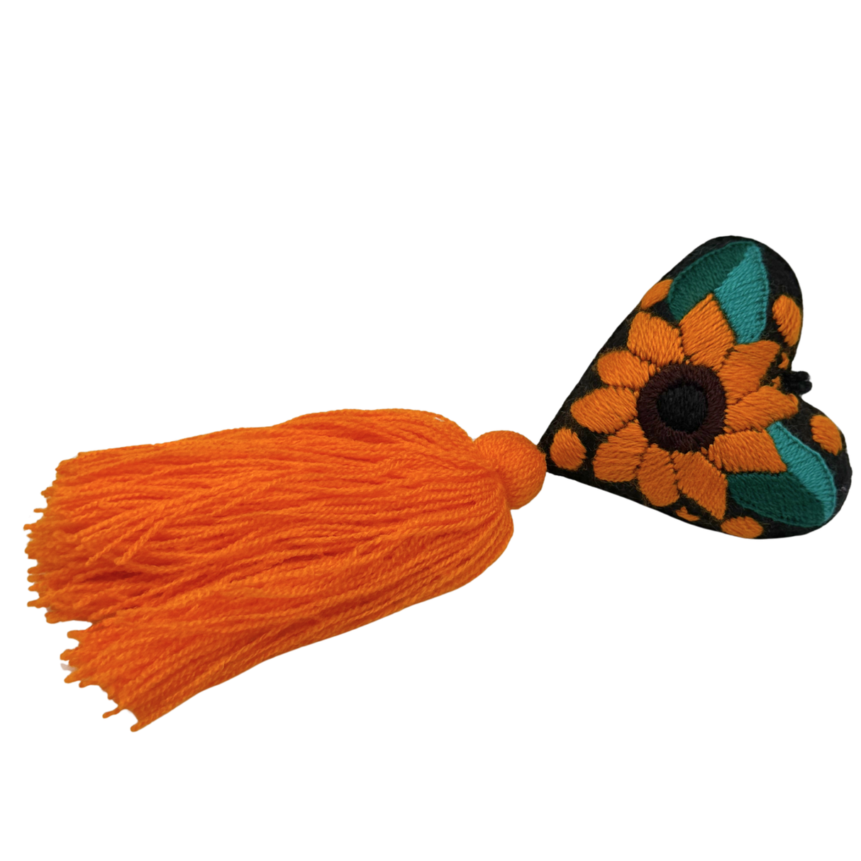 Embroidered Sunflower Tassel Charm 4"