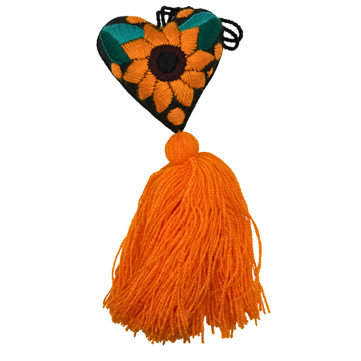 Embroidered Sunflower Tassel Charm 4"
