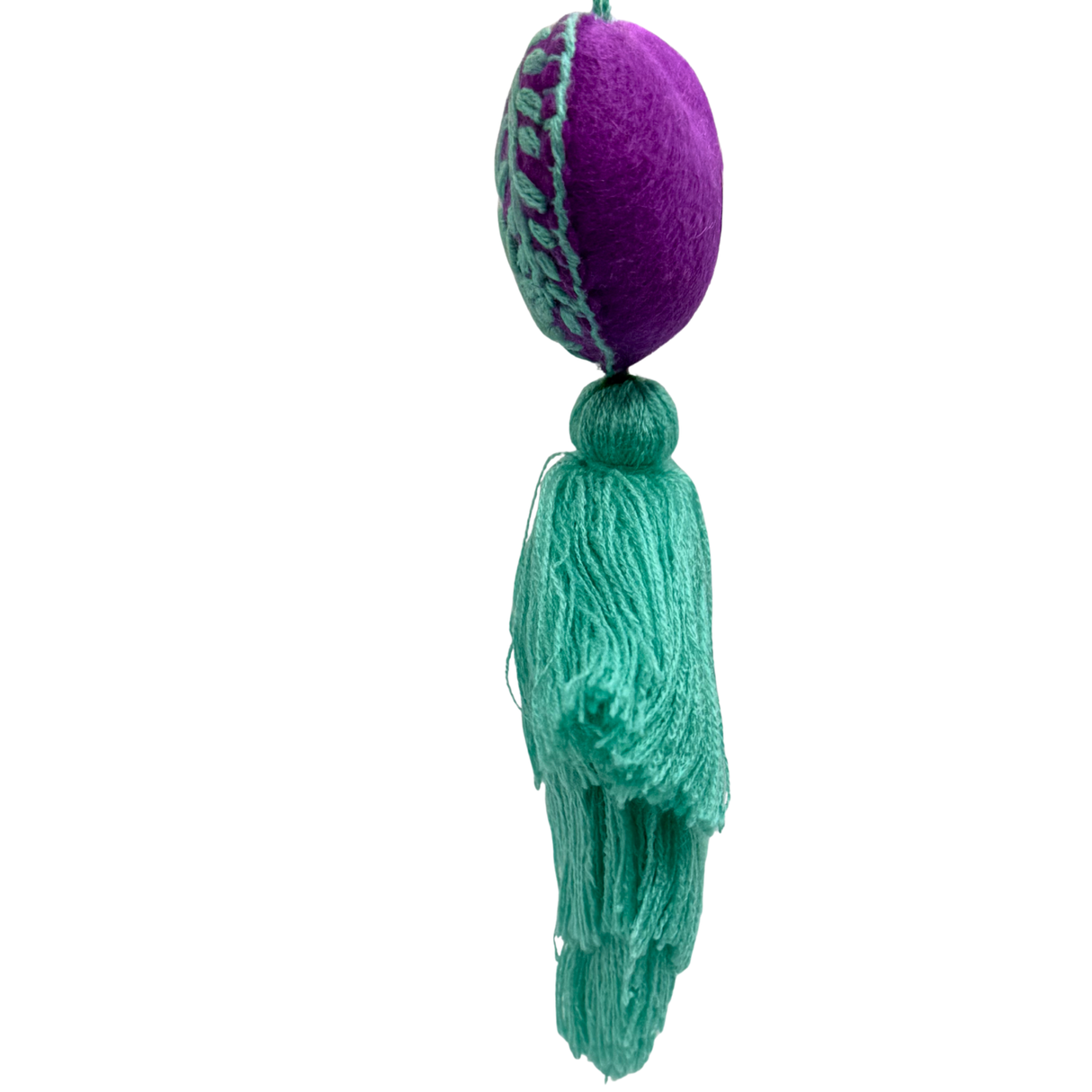 Embroidered Teal Sunflower Tassel Charm 4"