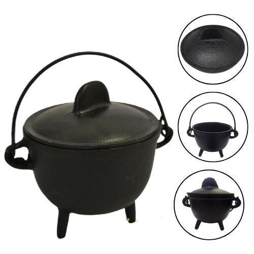 Mini Cast Iron Cauldron with Lid 4.5"L x 4"W x 4.5"