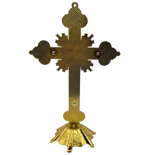 Ornate Metal Standing Crucifix Pearl Motif White 8"