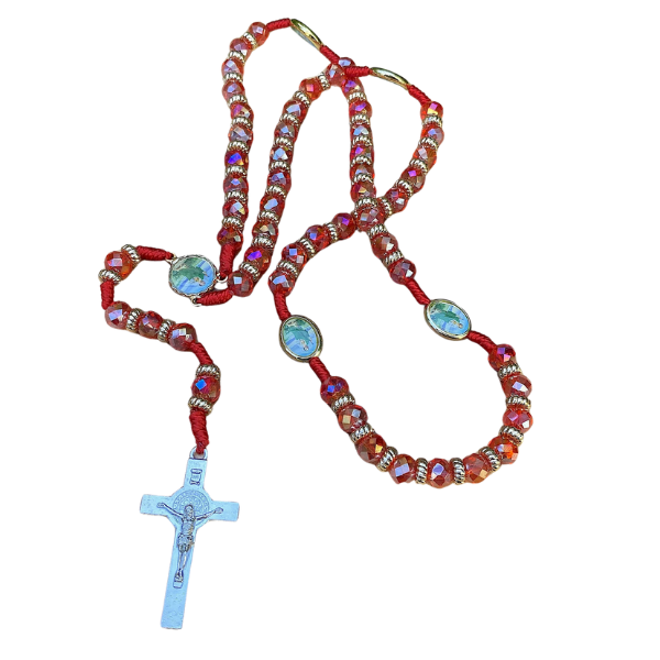 San Judas Rosary with Silver Plated Crucifix- Red