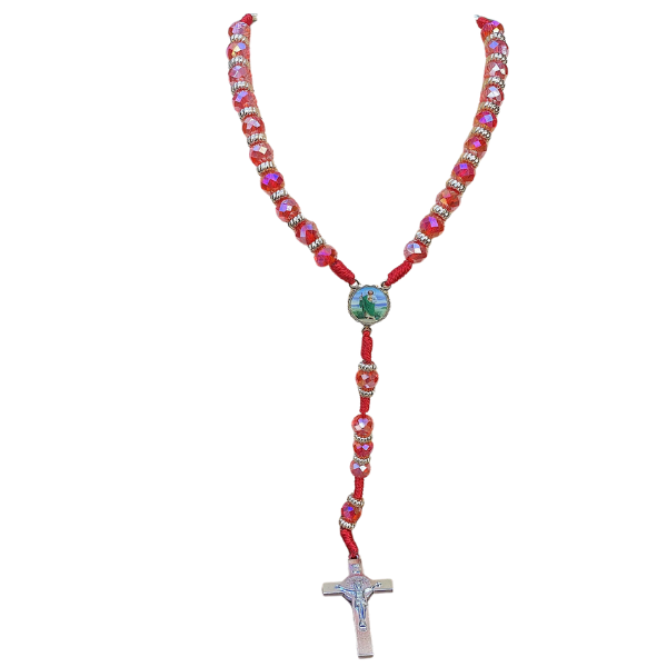 San Judas Rosary with Silver Plated Crucifix- Red
