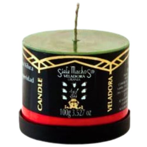Vela Perfumada Siete Machos para alejar las malas vibras, atraer la buena suerte y atraer nuevas oportunidades.