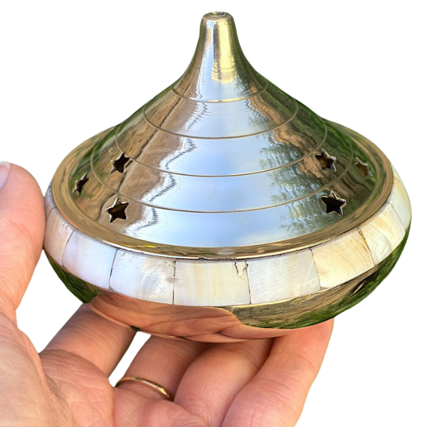 Temple Burner w/ Mother of Pearl 4"D for resin incense