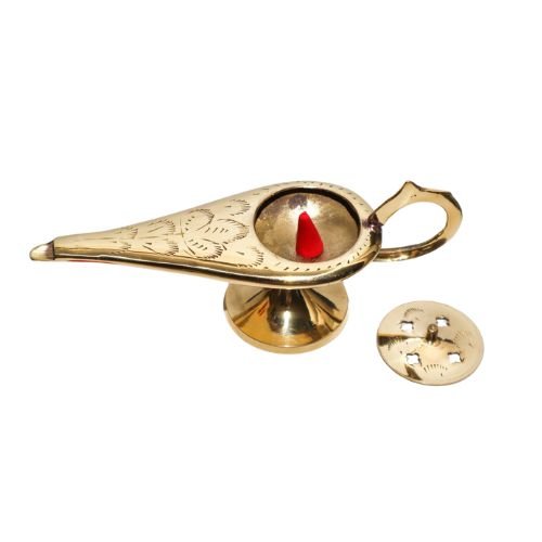 Aladdin Lamp Solid Brass 8" (Genie Lamp) For Cone Incense Burner 8" - Shop Cosmic Healing