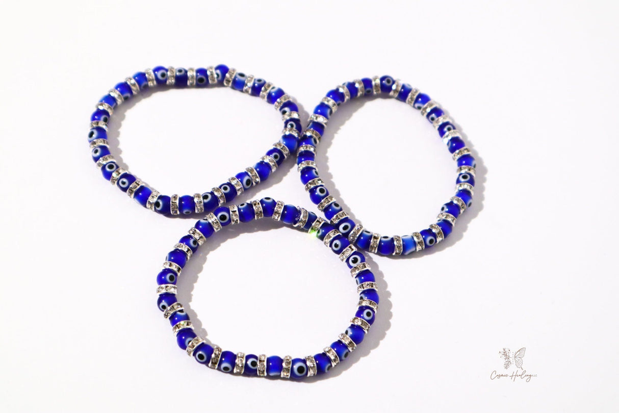 Blue Evil Eye Charm Bracelet with Rhinestones - Shop Cosmic Healing