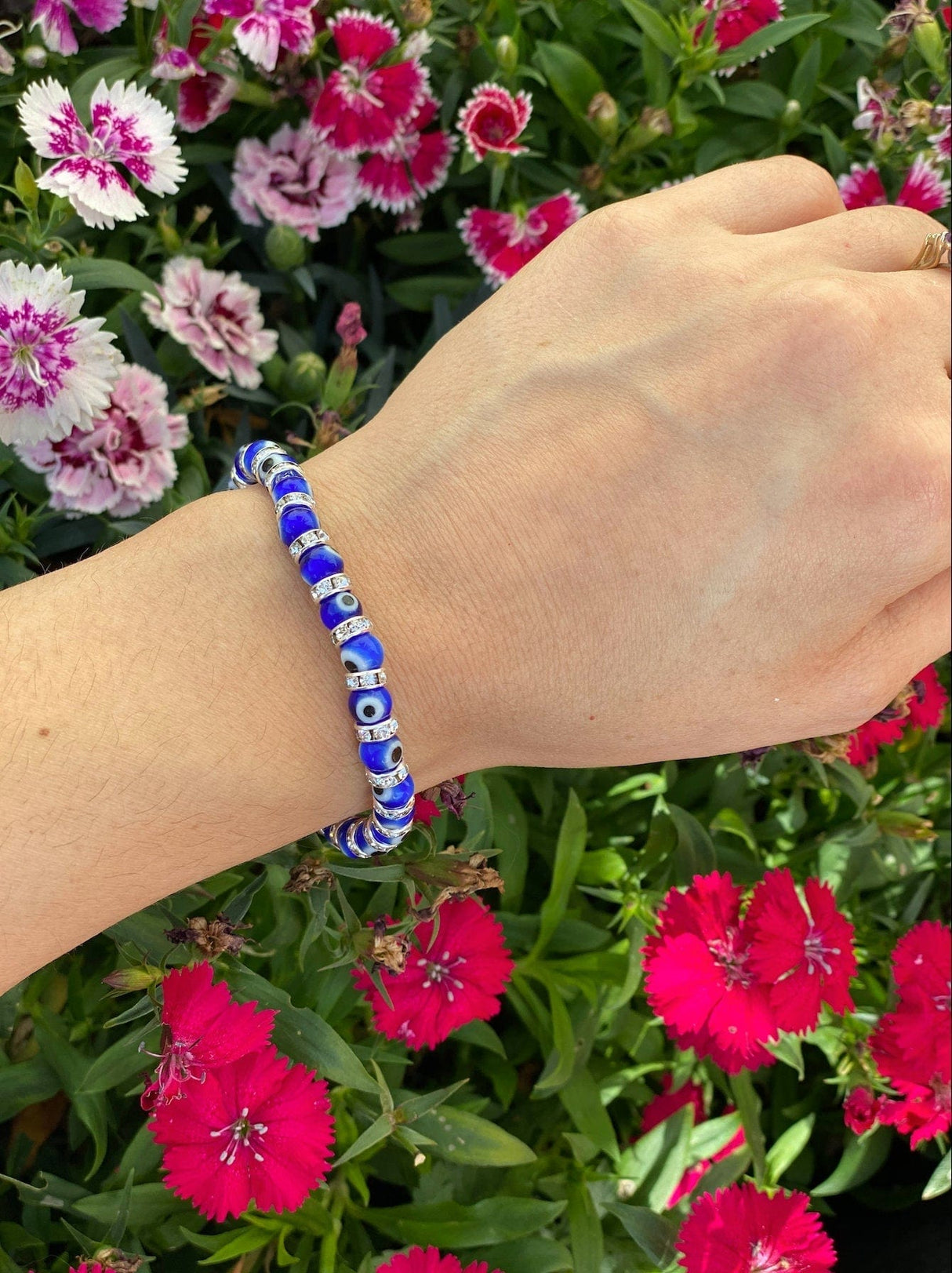 Blue Evil Eye Charm Bracelet with Rhinestones - Shop Cosmic Healing