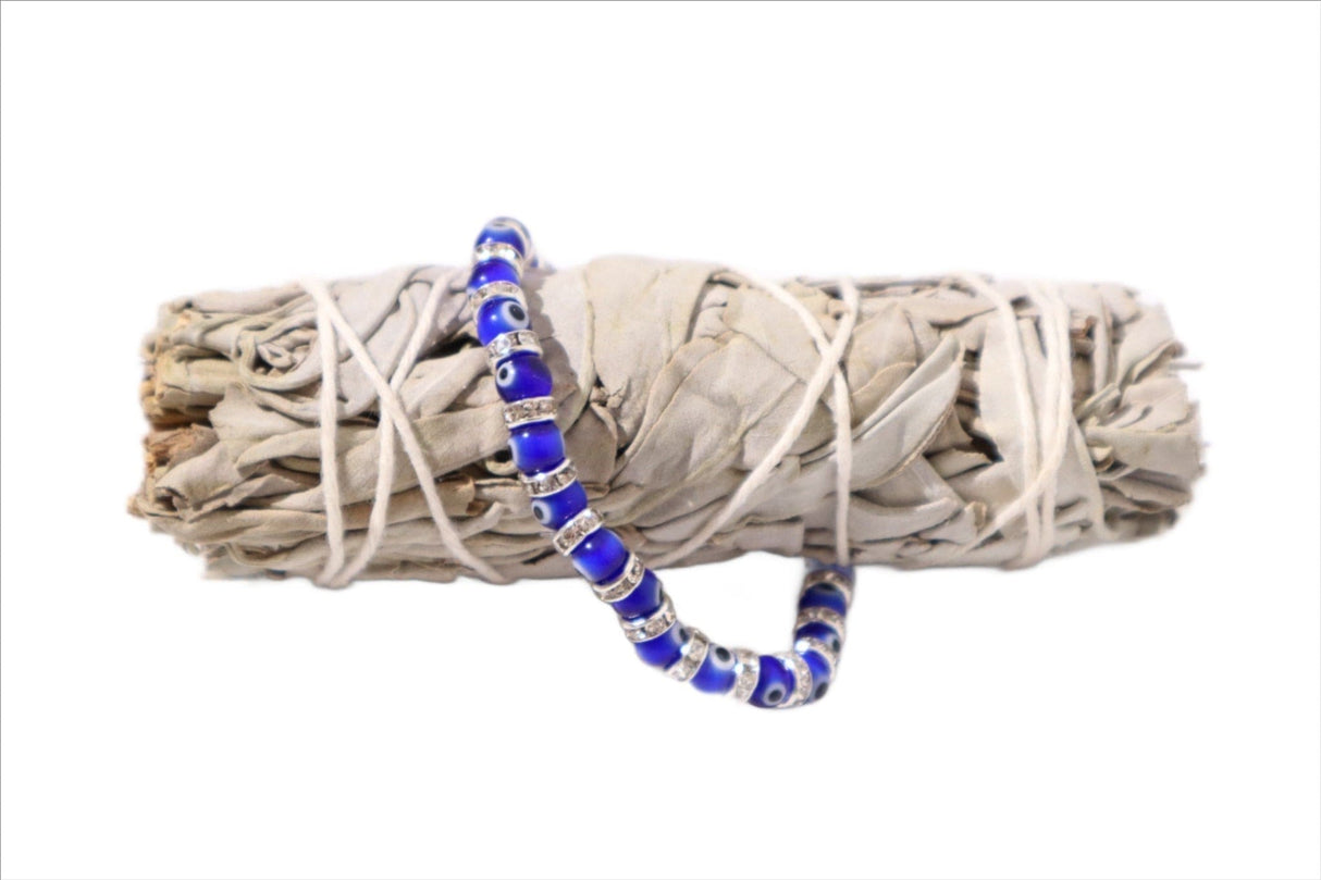Blue Evil Eye Charm Bracelet with Rhinestones - Shop Cosmic Healing