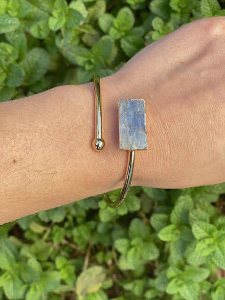 Kyanite Wire Wrapped Bangle bracelet - Shop Cosmic Healing