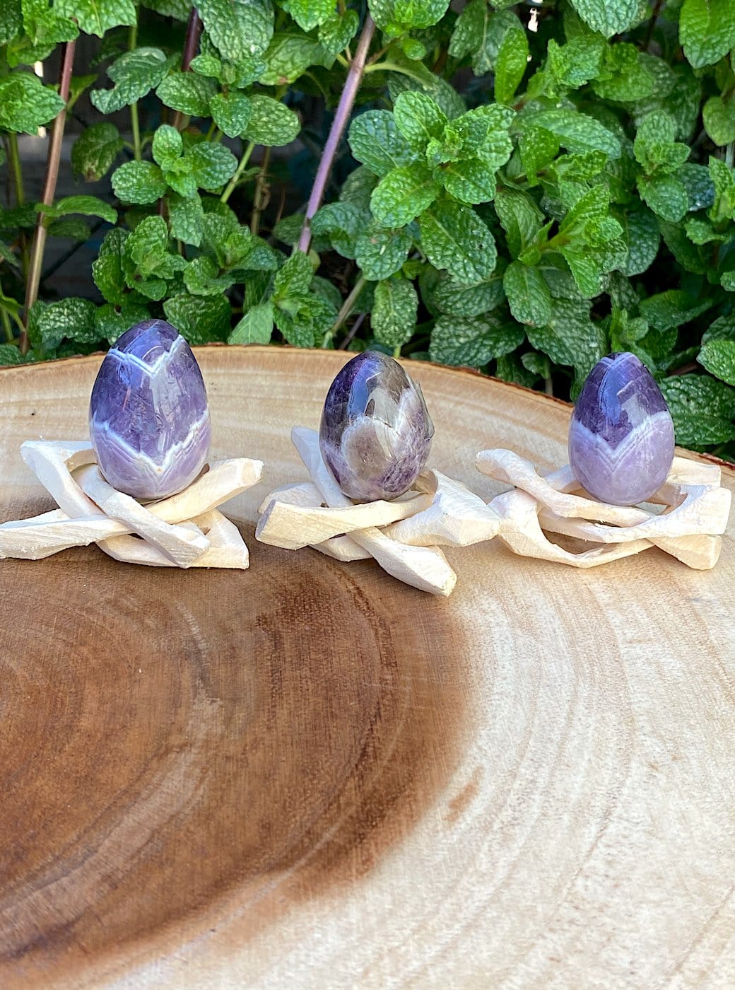 Undrilled chevron amethyst yoni egg