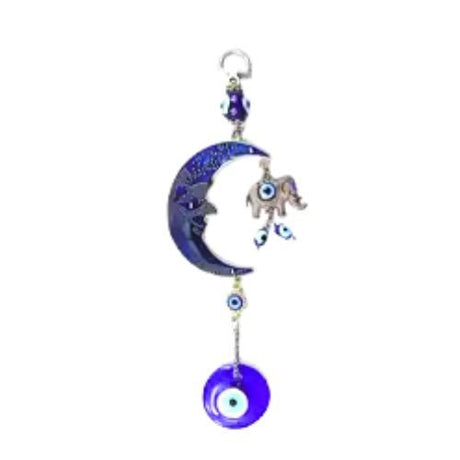 Crescent Moon with Elephant & Turkish Evil Eye Wall Hanging - Shop Cosmic Healing