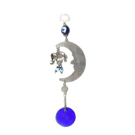 Crescent Moon with Elephant & Turkish Evil Eye Wall Hanging - Shop Cosmic Healing