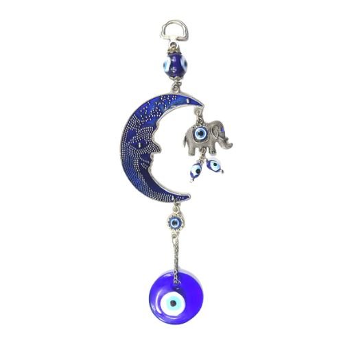Crescent Moon with Elephant & Turkish Evil Eye Wall Hanging - Shop Cosmic Healing