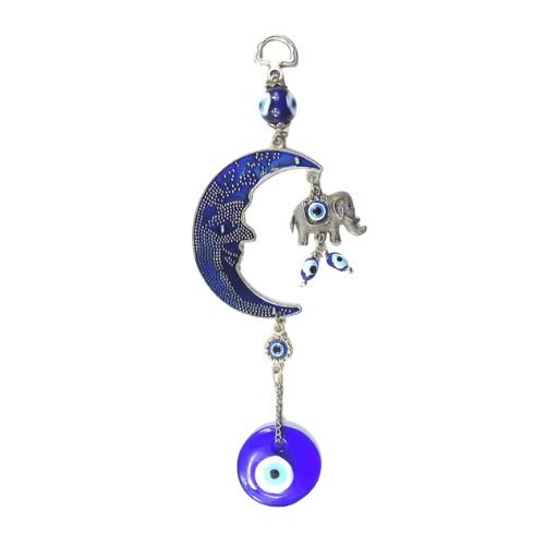 Crescent Moon with Elephant & Turkish Evil Eye Wall Hanging - Shop Cosmic Healing