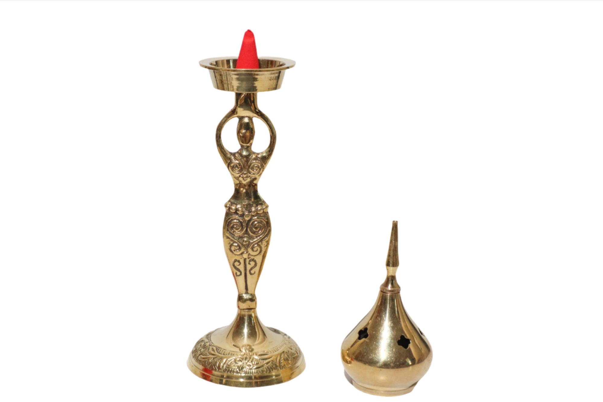 Divine Goddess Brass Cone Incense Burner 9"H - Shop Cosmic Healing