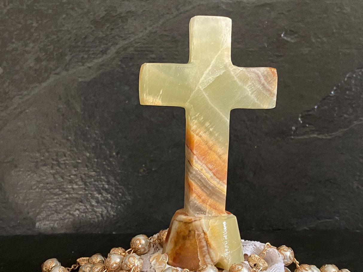 Green Mexican Onyx Crystal Cross 4" - Shop Cosmic Healing