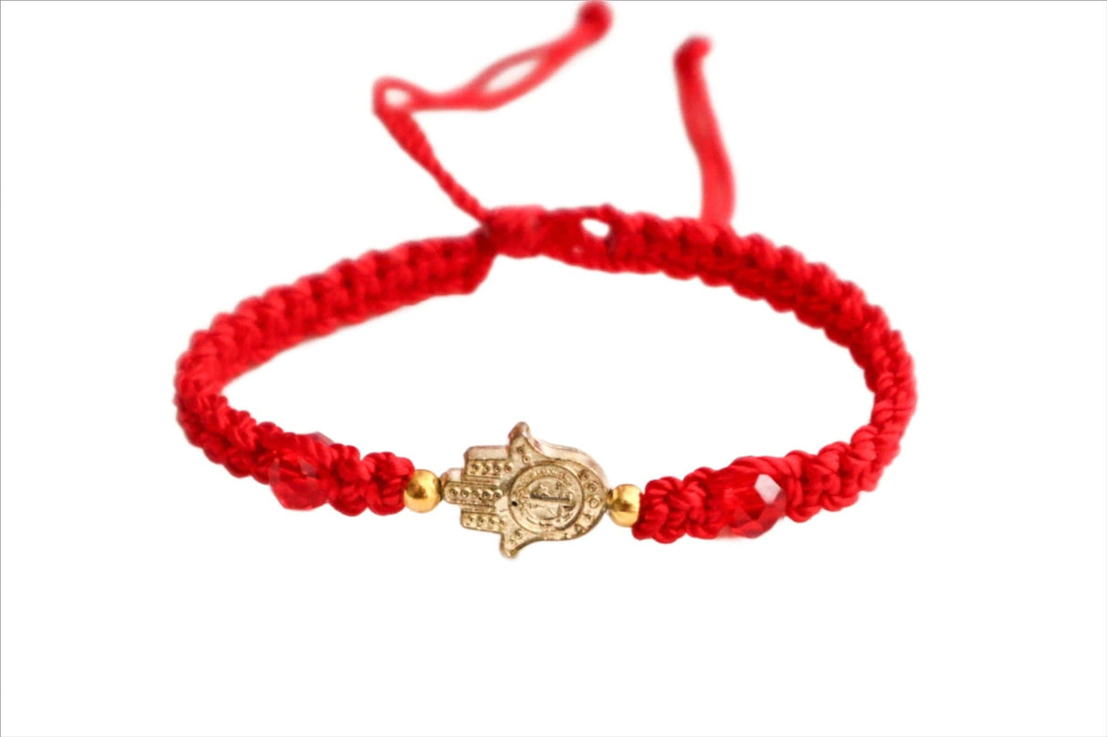 Hamsa Hand & Saint Benedict Medal Red String Bracelet - Shop Cosmic Healing