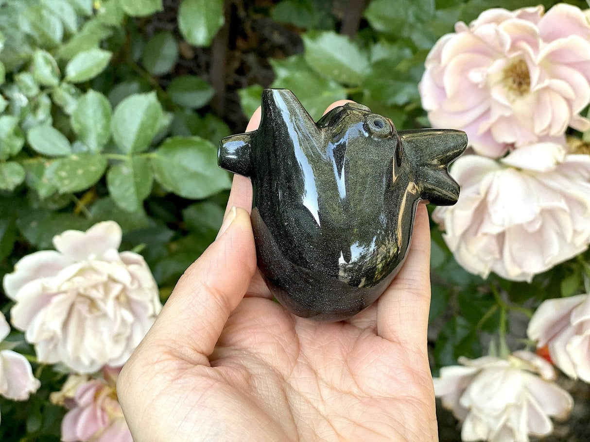 Hand Carved Anatomically Correct Silver Sheen Obsidian Heart- AOH2 - Shop Cosmic Healing