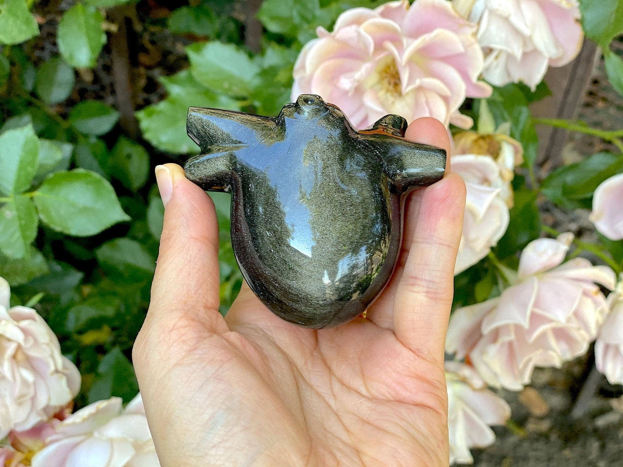 Hand Carved Anatomically Correct Silver Sheen Obsidian Heart- AOH2 - Shop Cosmic Healing