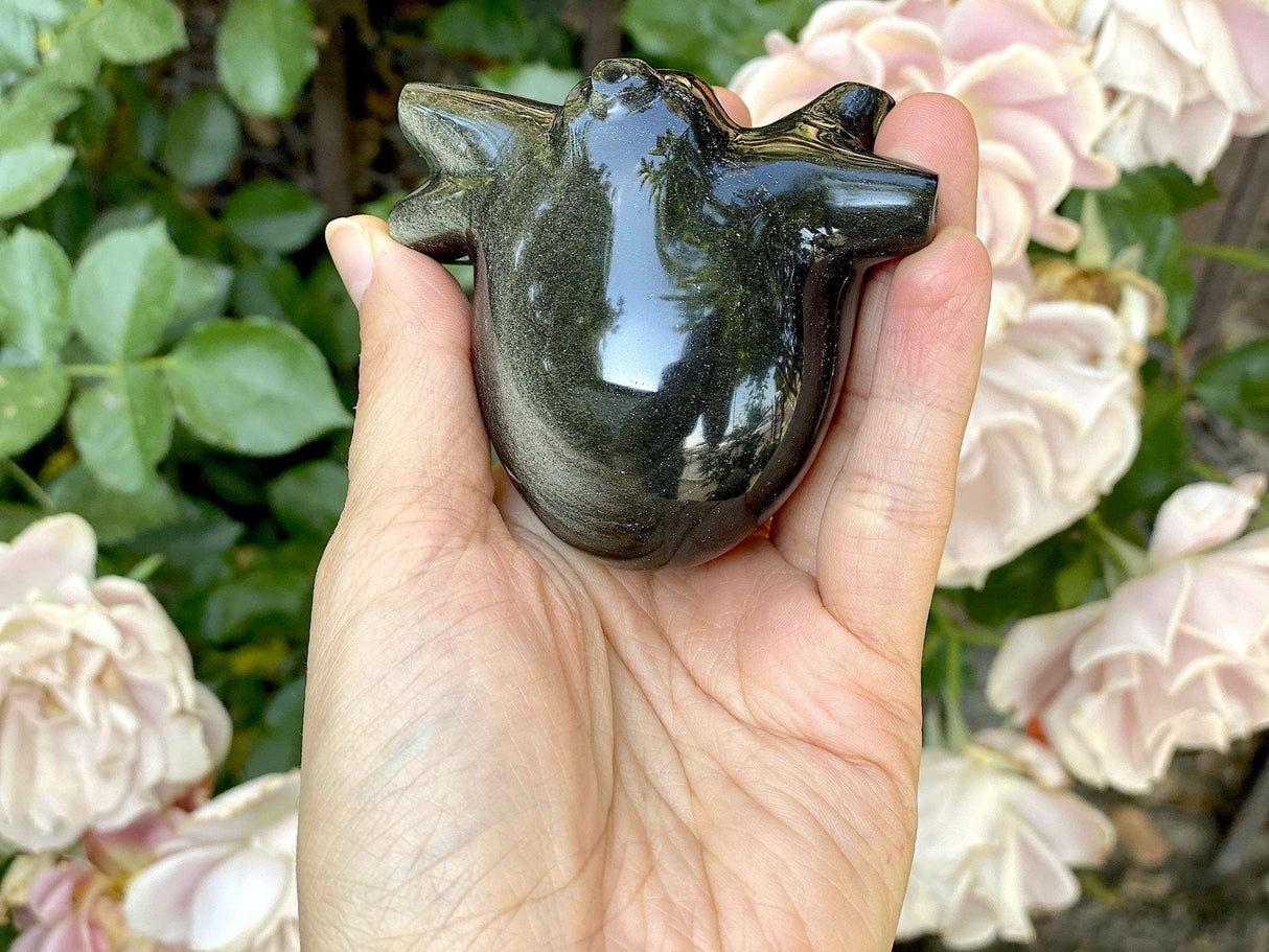 Hand Carved Anatomically Correct Silver Sheen Obsidian Heart- AOH2 - Shop Cosmic Healing