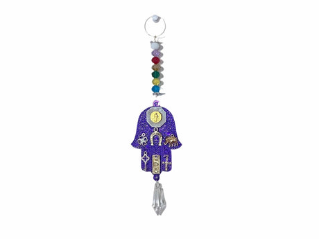 Purple house charm with hand of hamsa for blessing