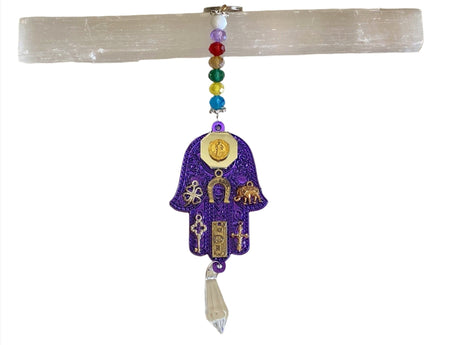 House blessing charm with purple hand of hamsa design
