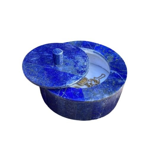 Lapis Lazuli with Marble Inlay Jewelry Box - Handmade Afghanistan - Shop Cosmic Healing