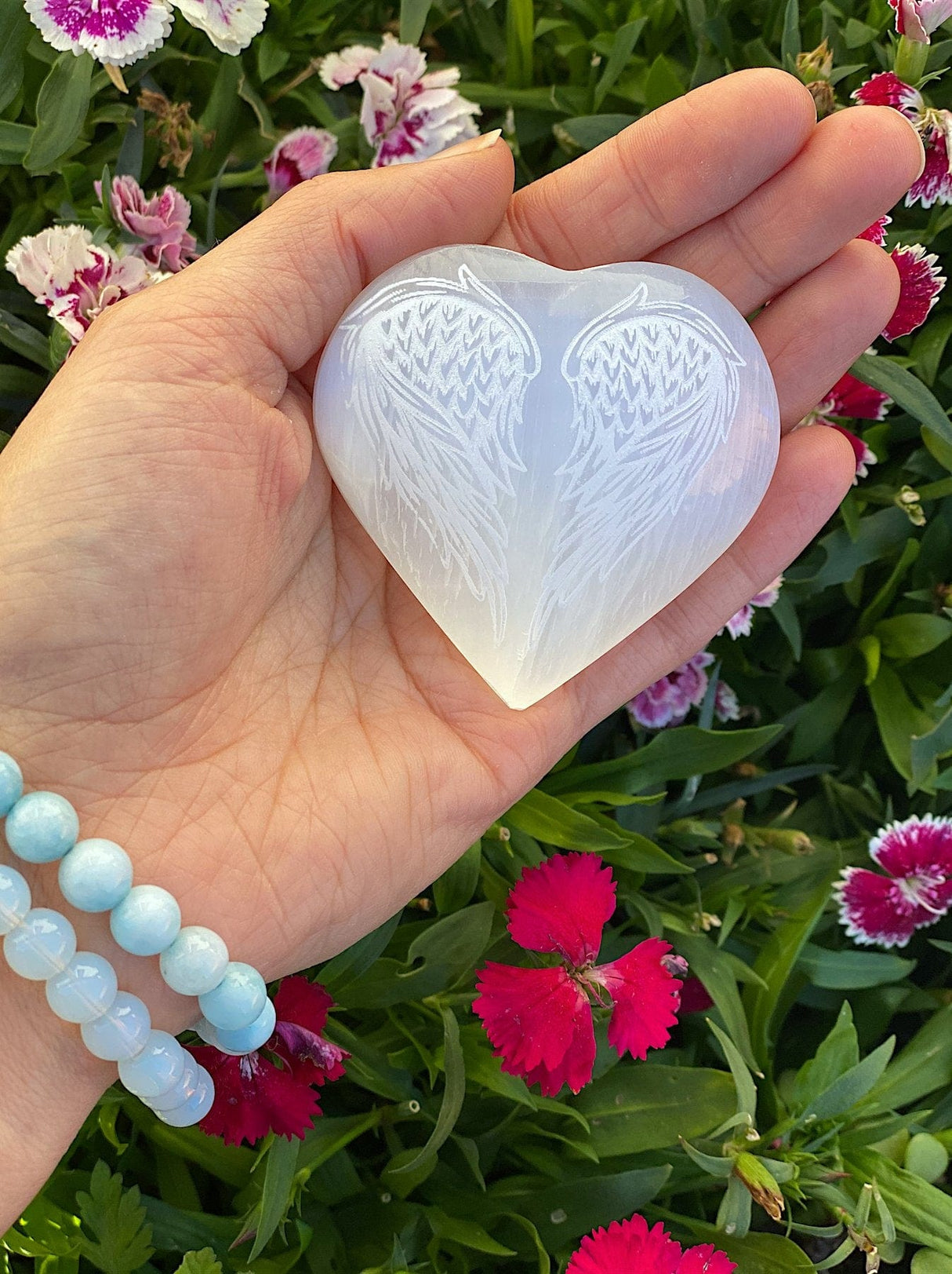 Laser Etched Selenite Puffy Heart - Shop Cosmic Healing