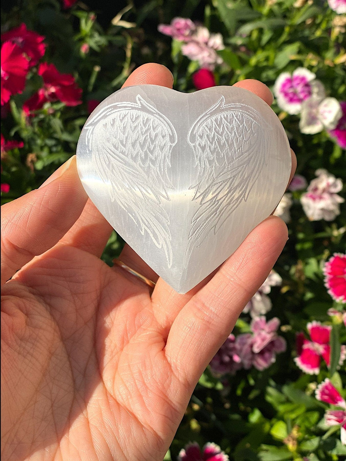 Laser Etched Selenite Puffy Heart - Shop Cosmic Healing