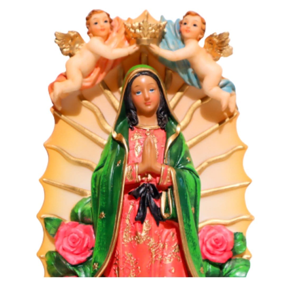 12 inch Our lady of guadalupe statue with angels and roses