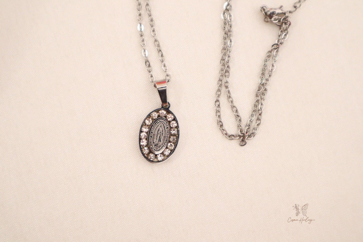 Our Lady Virgen de Guadalupe Cubic Zirconia Necklace (Silver) - Shop Cosmic Healing