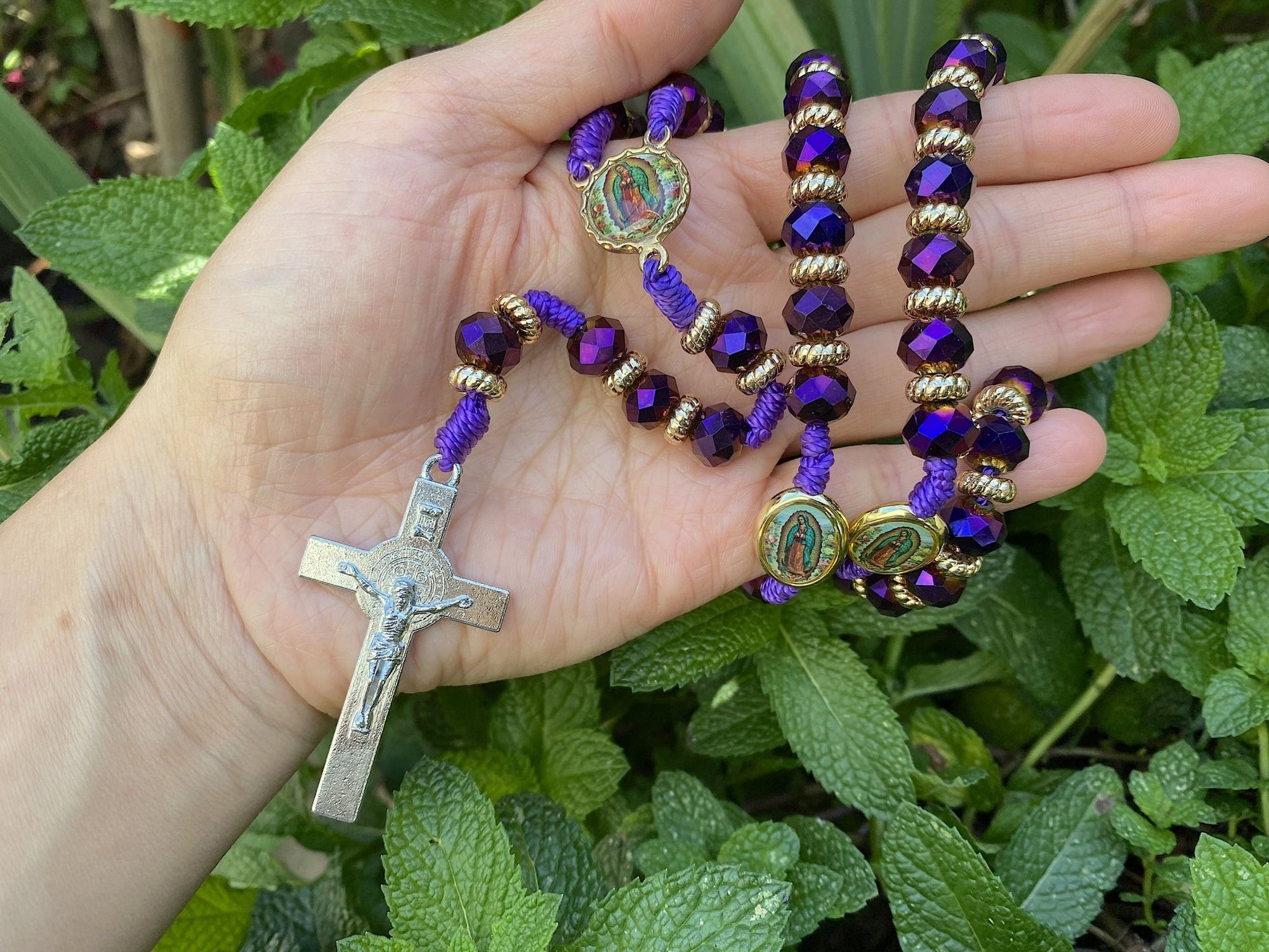 Purple Virgen de Guadalupe Adjustable Handmade Threaded Rosary - Shop Cosmic Healing