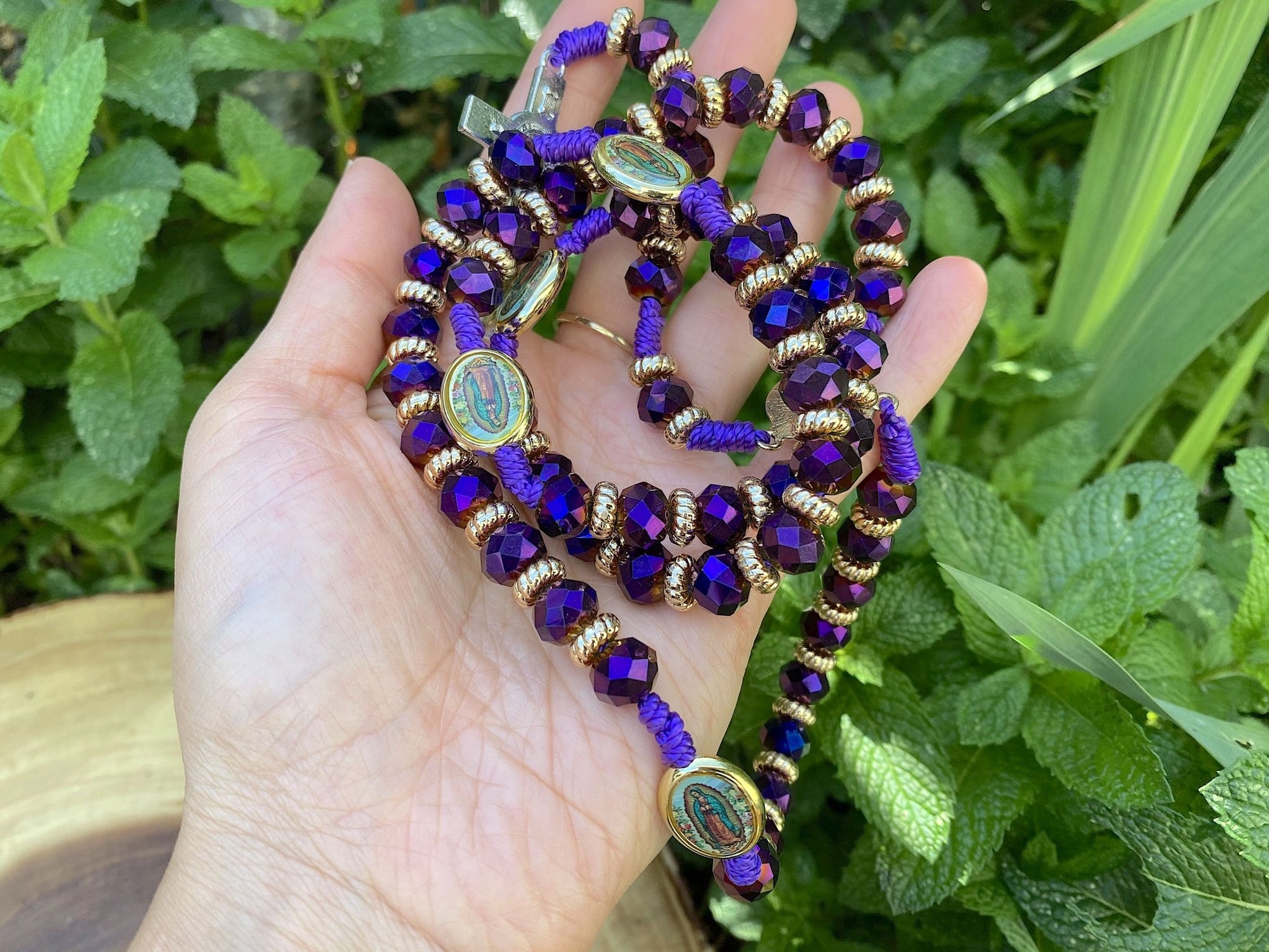 Purple Virgen de Guadalupe Adjustable Handmade Threaded Rosary - Shop Cosmic Healing